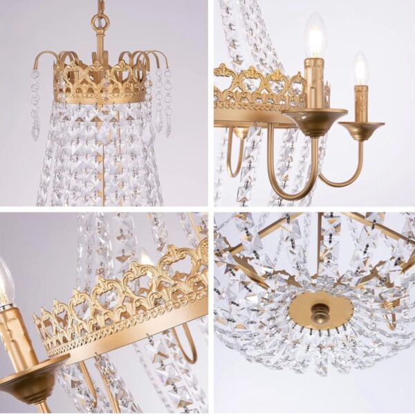 Wellmet French Empire Crystal Chandelier Modern Adjustable Hanging Pendant Ceiling Mount Fixture - Image 7