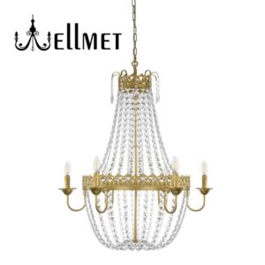Wellmet French Empire Crystal Chandelier Modern Adjustable Hanging Pendant Ceiling Mount Fixture