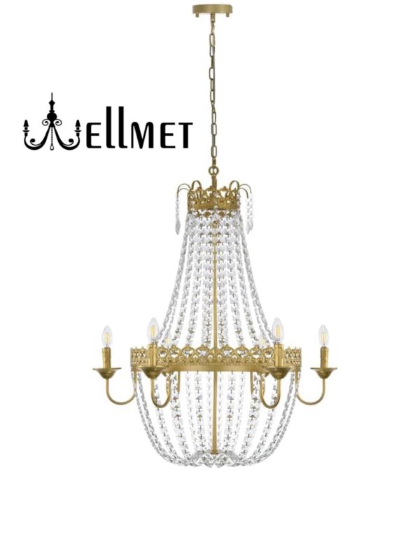 Wellmet French Empire Crystal Chandelier Modern Adjustable Hanging Pendant Ceiling Mount Fixture