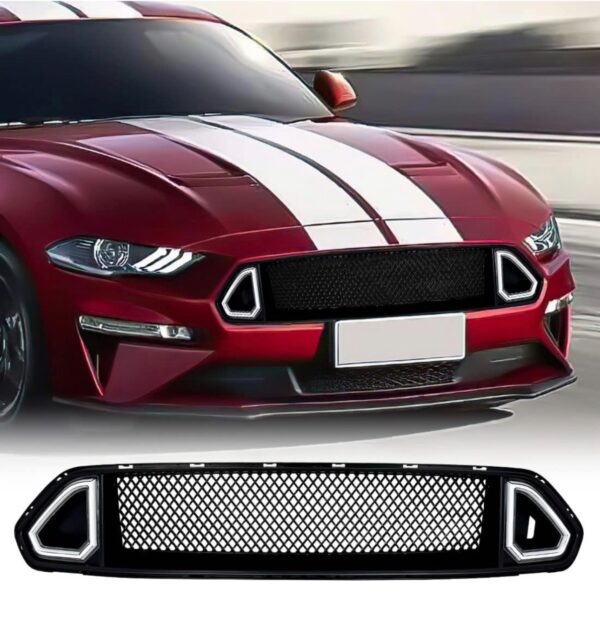 Rongher Mesh Front Grill Compatible With 2018-2020 Ford Mustang, w/White DRL LED Light