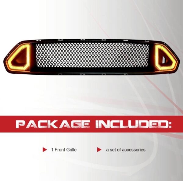 Rongher Mesh Front Grill Compatible With 2018-2020 Ford Mustang, w/White DRL LED Light - Image 2