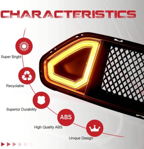Rongher Mesh Front Grill Compatible With 2018-2020 Ford Mustang, w/White DRL LED Light - Image 4