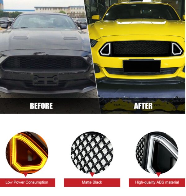 Rongher Mesh Front Grill Compatible With 2018-2020 Ford Mustang, w/White DRL LED Light - Image 10