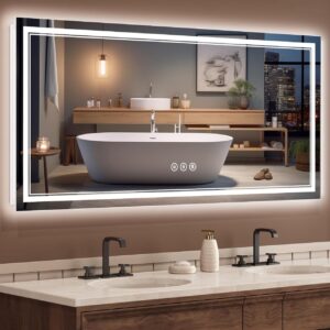TIFULLHOME LED Bathroom Mirror 72x36 Inch with Front and Backlit, CRI 90+, 3 Colors & Stepless Dimmable Mirror