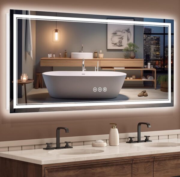 TIFULLHOME LED Bathroom Mirror 72x36 Inch with Front and Backlit, CRI 90+, 3 Colors & Stepless Dimmable Mirror