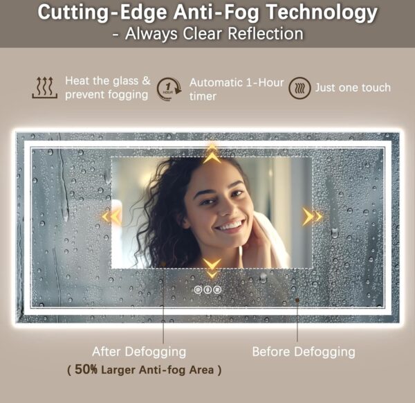 TIFULLHOME LED Bathroom Mirror 72x36 Inch with Front and Backlit, CRI 90+, 3 Colors & Stepless Dimmable Mirror - Image 3