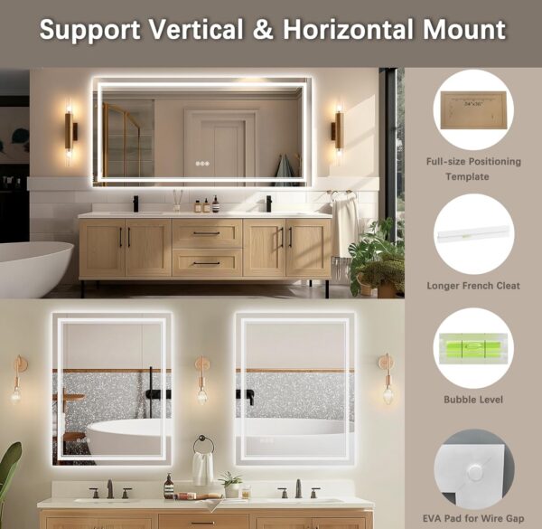 TIFULLHOME LED Bathroom Mirror 72x36 Inch with Front and Backlit, CRI 90+, 3 Colors & Stepless Dimmable Mirror - Image 5