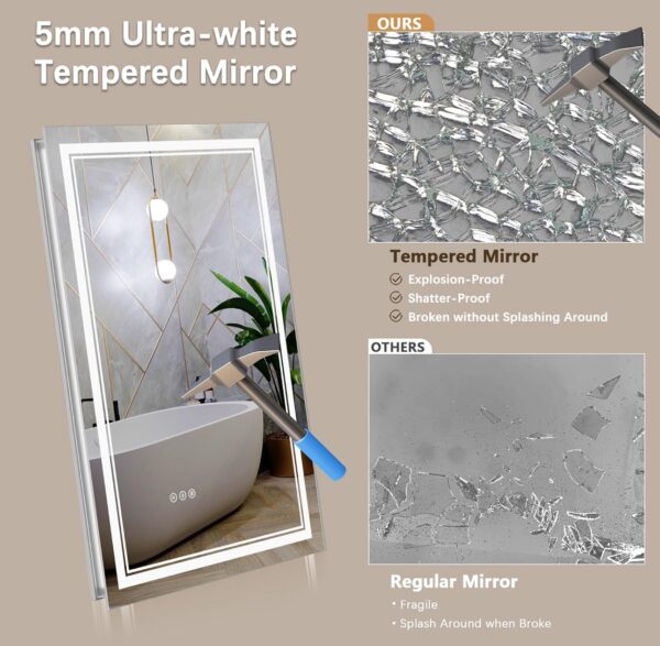 TIFULLHOME LED Bathroom Mirror 72x36 Inch with Front and Backlit, CRI 90+, 3 Colors & Stepless Dimmable Mirror - Image 6