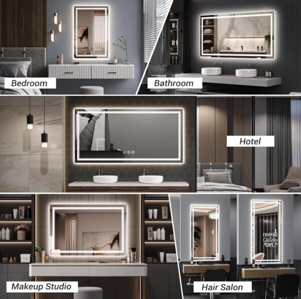 TIFULLHOME LED Bathroom Mirror 72x36 Inch with Front and Backlit, CRI 90+, 3 Colors & Stepless Dimmable Mirror - Image 8