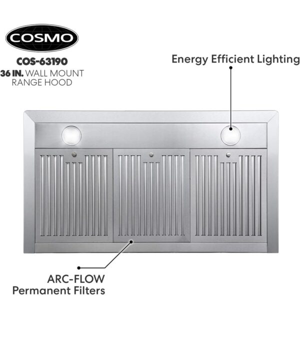 COSMO 63190 36 in. Wall Mount Range Hood with Ducted Convertible Ductless, Kitchen Chimney-Style - Image 6
