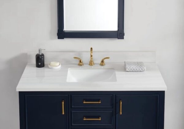allen + roth Dolomiti Bianco 49-in x 22-in White Sintered Stone Single Sink 3-Hole vanity Top - Image 6