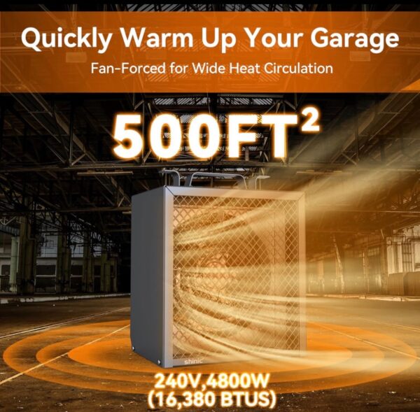 Shinic Electric Garage Heater 240v, 5000-Watt Fan-Forced Industrial Heater, With Thermostat Control - Image 3