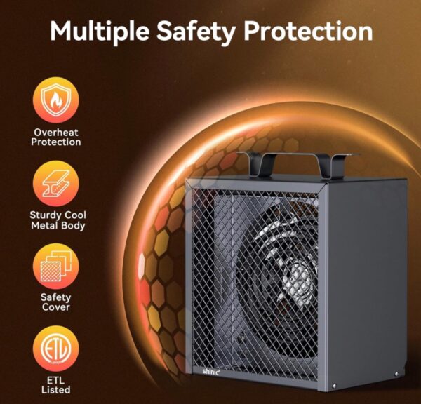 Shinic Electric Garage Heater 240v, 5000-Watt Fan-Forced Industrial Heater, With Thermostat Control - Image 5
