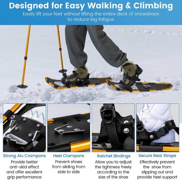Goplus Snow Shoes, 21 inch 3 in 1 Snowshoes Trekking Poles Bundle for Men & Women, Lightweight - Image 4