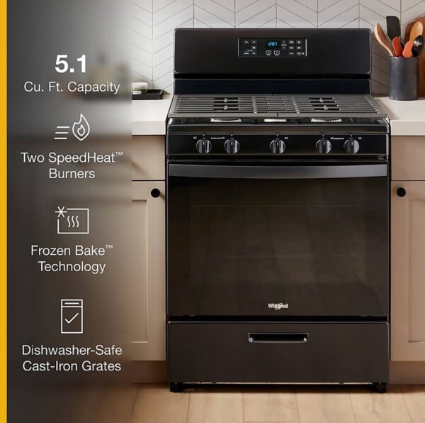 Whirlpool 30-in 5 Burners 5.1-cu ft Freestanding Natural Gas Range (Black) - Image 5