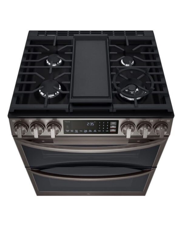 LG 30 in. W 6.9 cu. ft. Smart Slide-In Double Oven Propne Range with ProBake and InstaView PrintProof black Stainless Steel - Image 3
