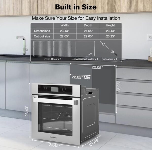 thermomate 24" Electric Built-in Wall Oven 2.6 Cu.Ft. Convection Ovens, Sensor, stainless steel - Image 7