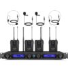 MicrocKing UHF Wireless Microphone System Cordless Lapel/Headset/Lavalier Mic(4 Bodypacks)