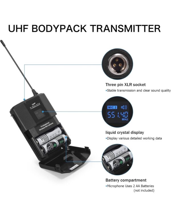 MicrocKing UHF Wireless Microphone System Cordless Lapel/Headset/Lavalier Mic(4 Bodypacks) - Image 4