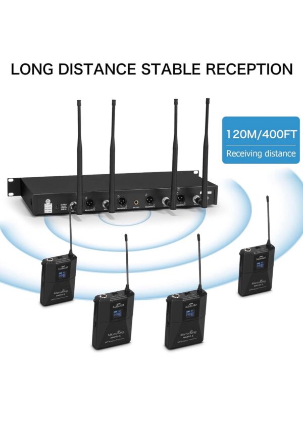 MicrocKing UHF Wireless Microphone System Cordless Lapel/Headset/Lavalier Mic(4 Bodypacks) - Image 5