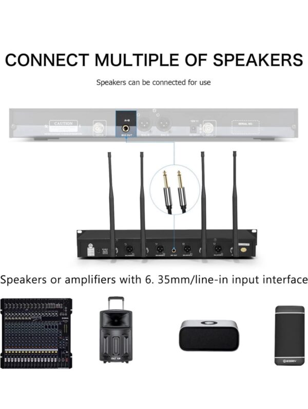 MicrocKing UHF Wireless Microphone System Cordless Lapel/Headset/Lavalier Mic(4 Bodypacks) - Image 6