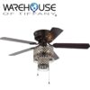 Warehouse of Tiffany Arin Rustic Bronze 52-Inch 5-Blade Lighted Flush Mount Ceiling Fan with Crystal