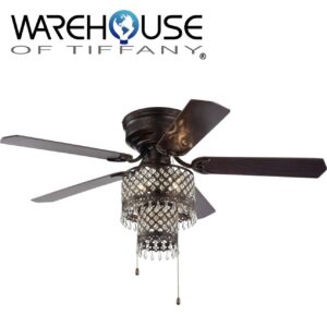Warehouse of Tiffany Arin Rustic Bronze 52-Inch 5-Blade Lighted Flush Mount Ceiling Fan with Crystal