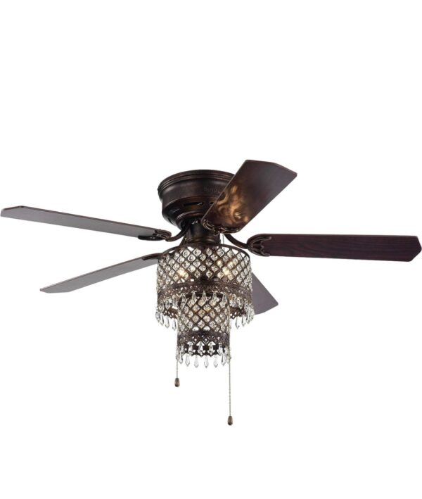 Warehouse of Tiffany Arin Rustic Bronze 52-Inch 5-Blade Lighted Flush Mount Ceiling Fan with Crystal - Image 8
