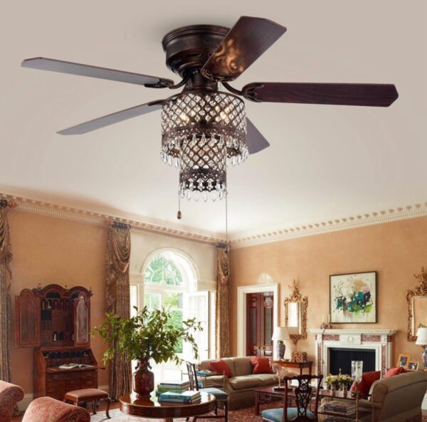 Warehouse of Tiffany Arin Rustic Bronze 52-Inch 5-Blade Lighted Flush Mount Ceiling Fan with Crystal - Image 2