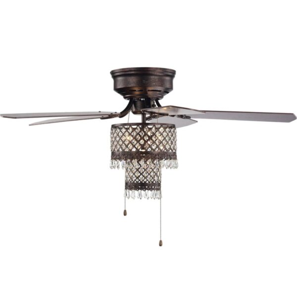 Warehouse of Tiffany Arin Rustic Bronze 52-Inch 5-Blade Lighted Flush Mount Ceiling Fan with Crystal - Image 6