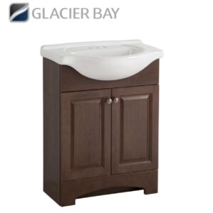 Glacier Bay Chelsea 26 in. Single Sink Cognac Bath Vanity with White Porcelain Top (Assembled)
