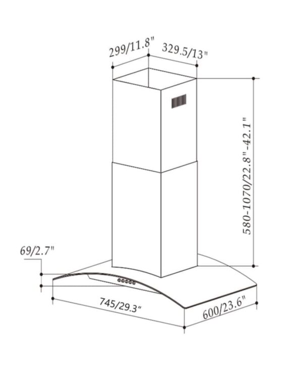 AKDY 30 inch Convertible 400-CFM Stainless steel Island Range Hood with Charcoal Filter - Image 7