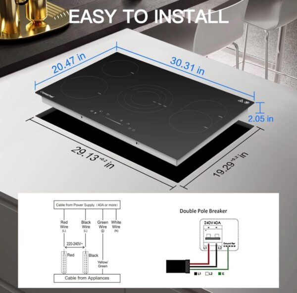 AMZCHEF Built-in Radiant Electric Cooktop 30 Inch, 240V With 4 Burners and Sensor Touch Control - Image 2