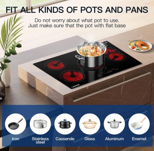 AMZCHEF Built-in Radiant Electric Cooktop 30 Inch, 240V With 4 Burners and Sensor Touch Control - Image 6
