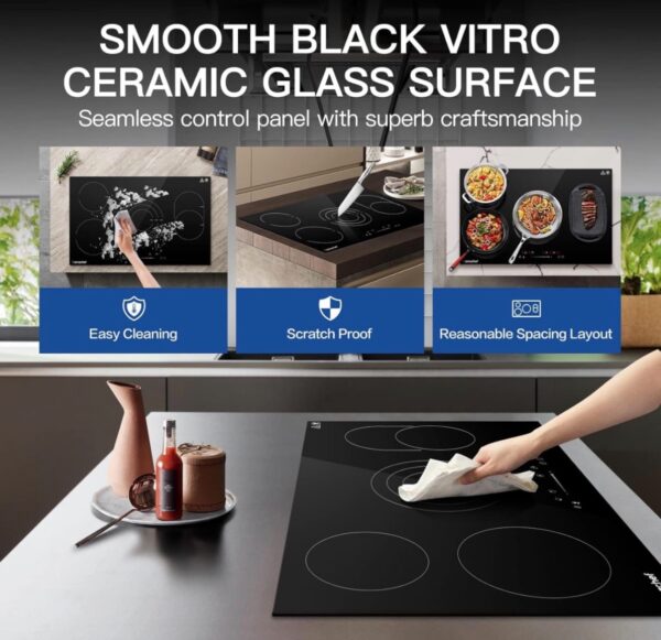 AMZCHEF Built-in Radiant Electric Cooktop 30 Inch, 240V With 4 Burners and Sensor Touch Control - Image 7