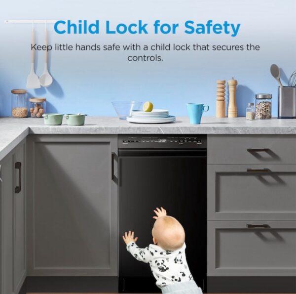 Midea 18-in Front Control Built-in Dishwasher ( Black ) ENERGY STAR, 52-Decibel Standard Sound Level - Image 6