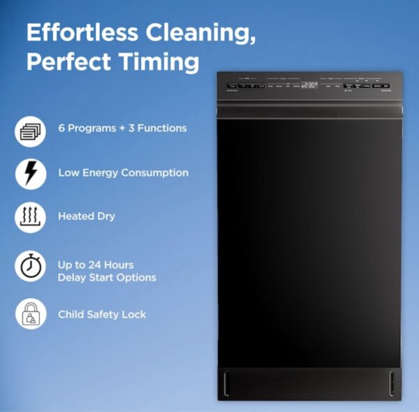 Midea 18-in Front Control Built-in Dishwasher ( Black ) ENERGY STAR, 52-Decibel Standard Sound Level - Image 8