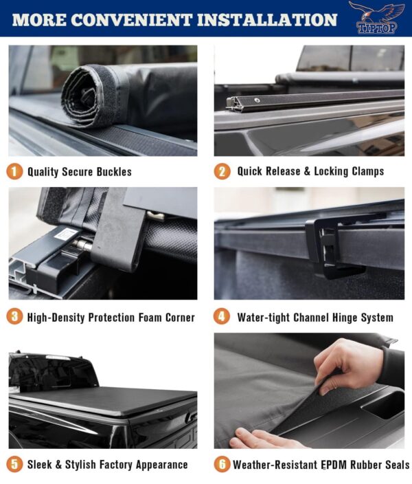 JDMSPEED Soft Roll-up Truck Bed Tonneau Cover Compatible with 2016-2023 Toyota Tacoma 6FT Bed Pickup - Image 4