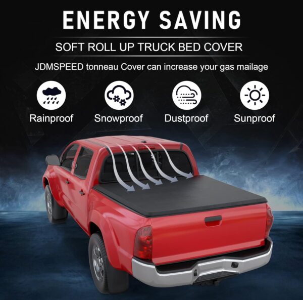 JDMSPEED Soft Roll-up Truck Bed Tonneau Cover Compatible with 2016-2023 Toyota Tacoma 6FT Bed Pickup - Image 11