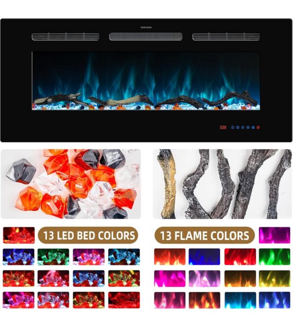 54 inches Electric Fireplace Inserts, Recessed and Wall Mounted Fireplace Heater, Linear Fireplace - Image 5