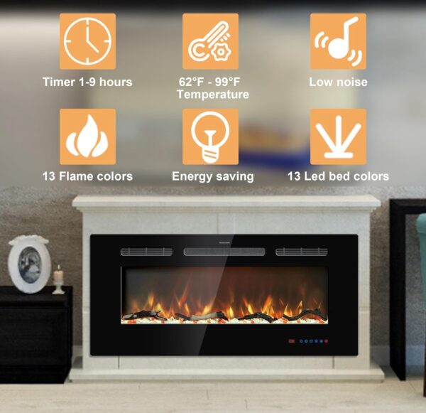 54 inches Electric Fireplace Inserts, Recessed and Wall Mounted Fireplace Heater, Linear Fireplace - Image 7