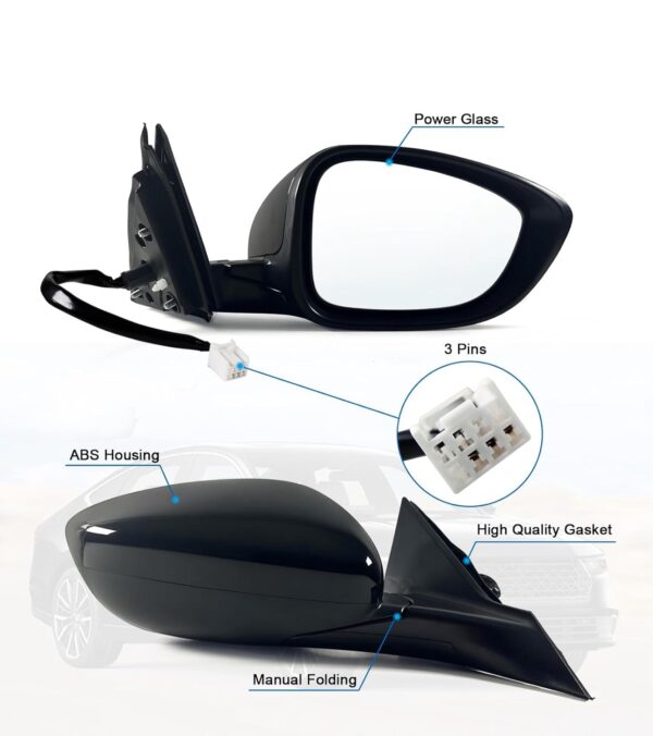 Lqito Right Passenger side Mirror Fits 2023 2024 2025 Honda Accord with Power Glass Black (3Pins) - Image 2