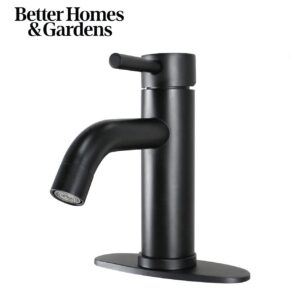 Better Homes & Gardens Elmont Single Handle Bathroom, Matte Black, Push Pop-up, Bathroom Faucet