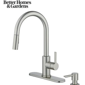 Better Homes & Gardens Pull Down Kitchen Faucet with Soap Dispenser in Satin Nickel