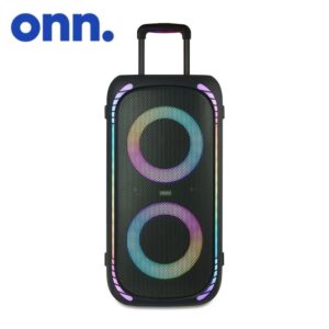 onn Large Party Speaker Gen 2 with LED Lighting, Telescoping handle and smooth-glide wheels