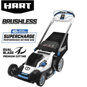 HART 40V Supercharge Brushless Dual Blade 20" Self-Propelled Mower Kit- Battery and Charger Included